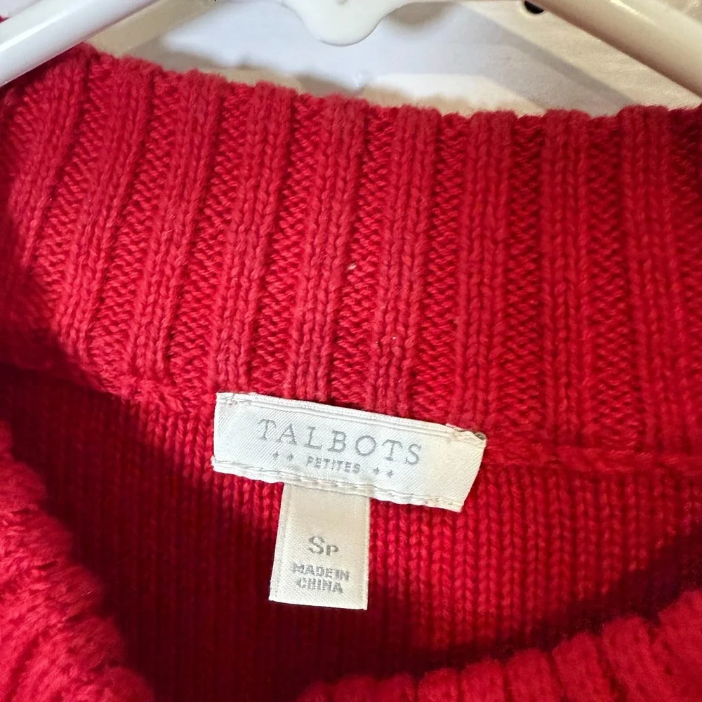 Talbots Cardigan Women's Size‎ Small Red White Cable Knit Long Sleeve Sweater